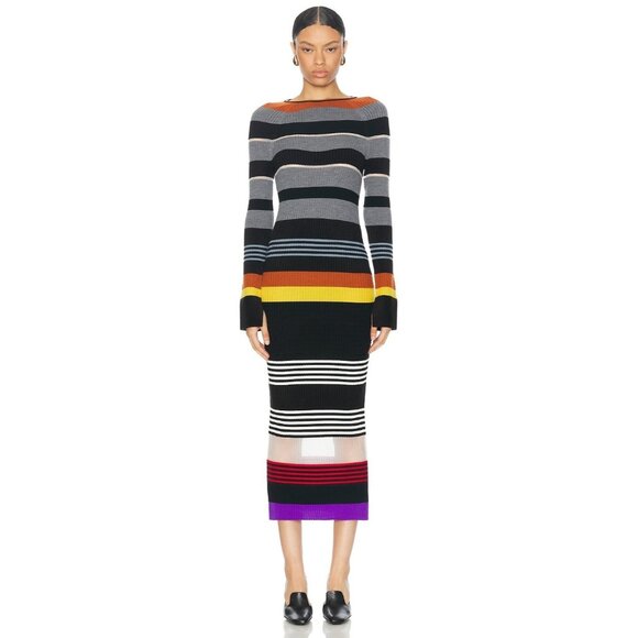 Zankov Leigh Dress in Black Multi Stripe Knit - Picture 1 of 4